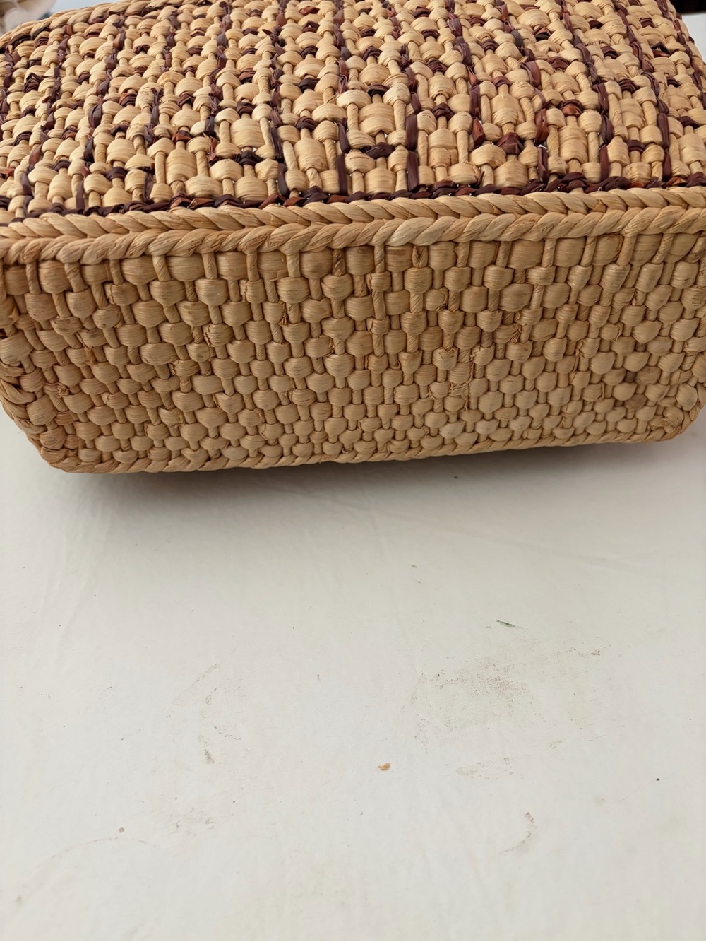 Woven Straw Tote Bag in Natural and Brown - Picture 5 of 5